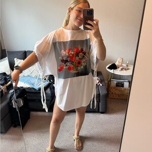 Floral Graphic White T-Shirt Dress